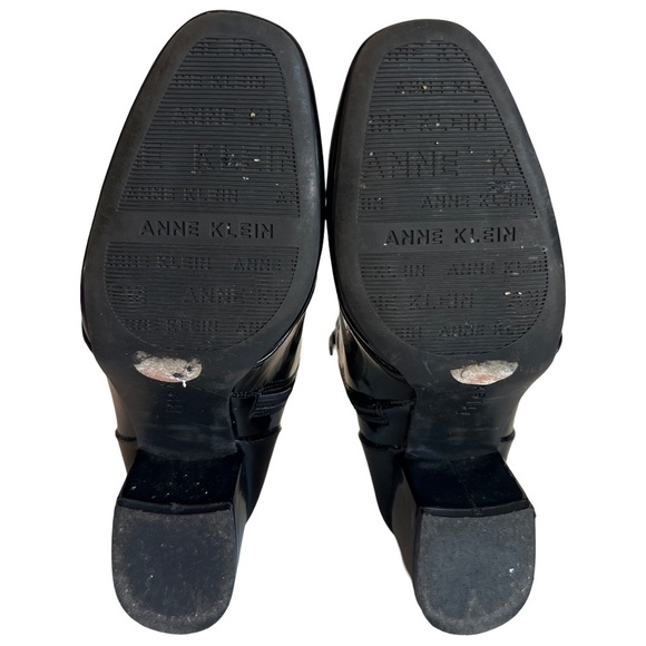 ANNE KLEIN • Women’s Shiny Black Leather Lace Up Booties Boots Shoes - Picture 9 of 11